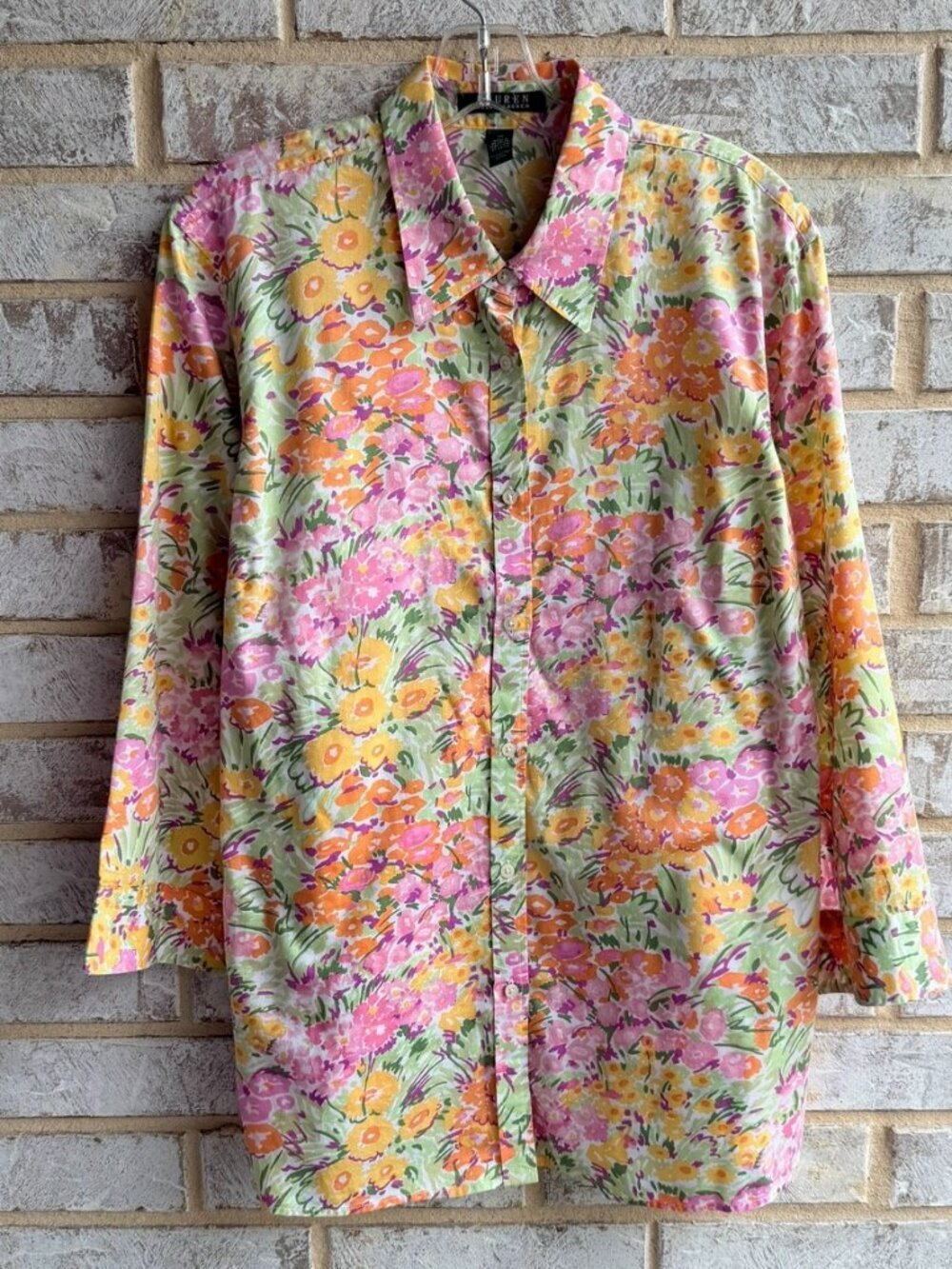 Lauren Ralph Lauren 3/4 Sleeve Button Up Collared Floral Shirt Women's Size 1X